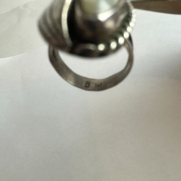 Sterling Silver Mother of Pearl Turquoise Ring Size 5.5 Signed BW - Picture 7 of 7